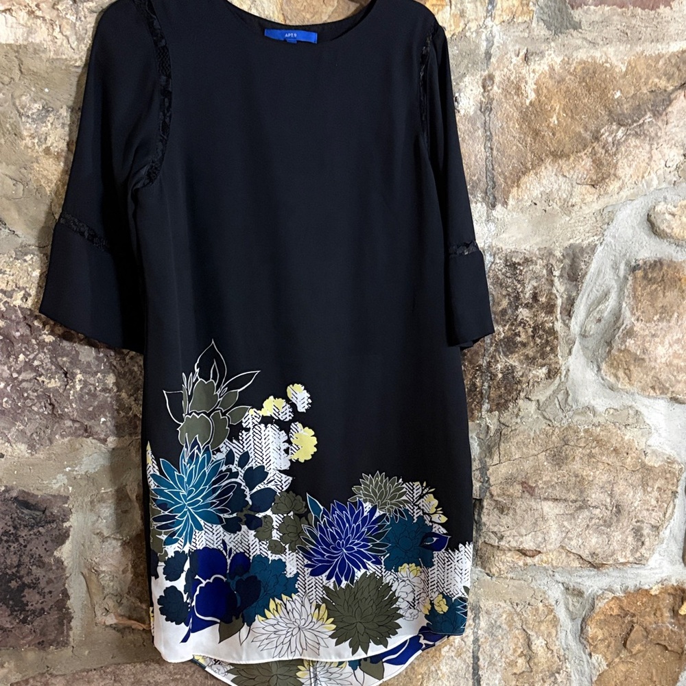 Apt. 9 Black Tunic with Blue and Green Floral Design